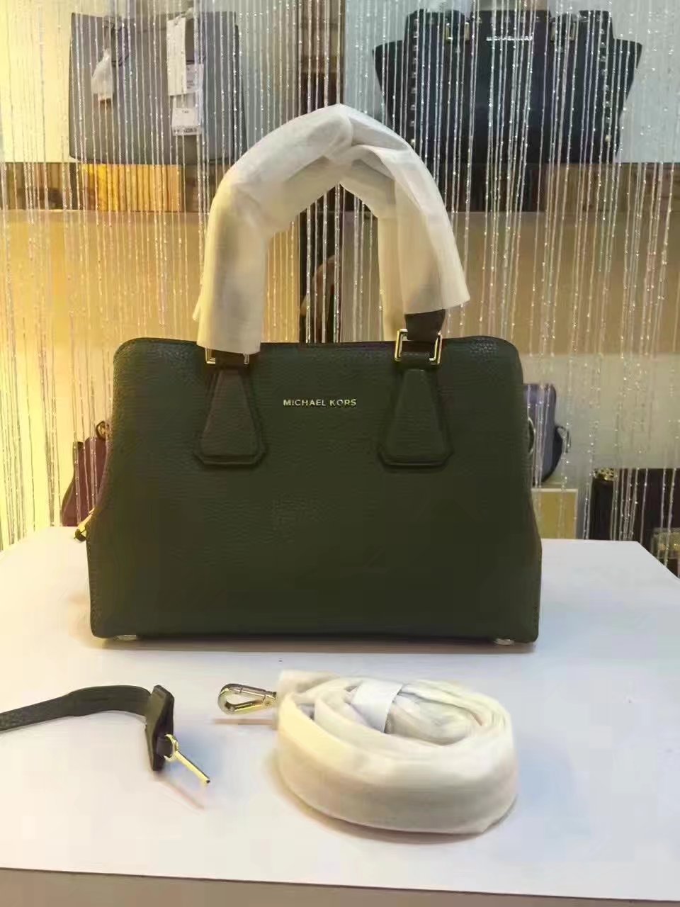 Michael Kors Mercer Large Color-Block Patent Leather Green