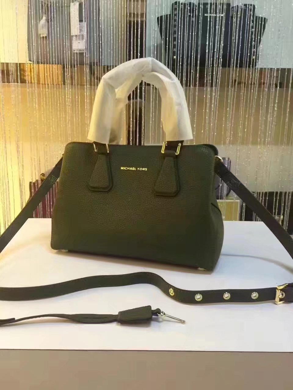 Michael Kors Mercer Large Color-Block Patent Leather Green