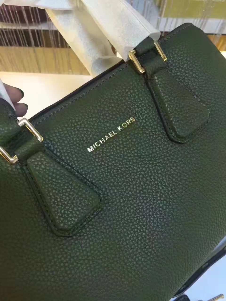 Michael Kors Mercer Large Color-Block Patent Leather Green