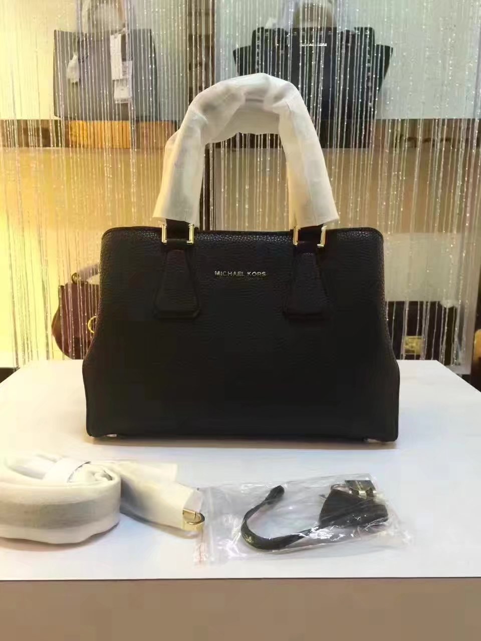 Michael Kors Mercer Large Color-Block Patent Leather Tote Black