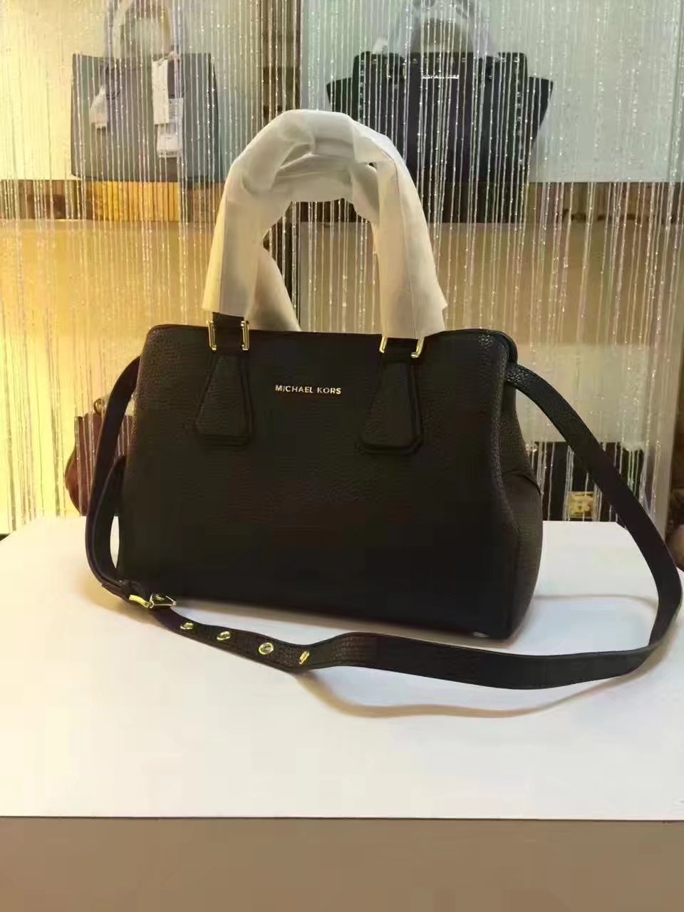 Michael Kors Mercer Large Color-Block Patent Leather Tote Black