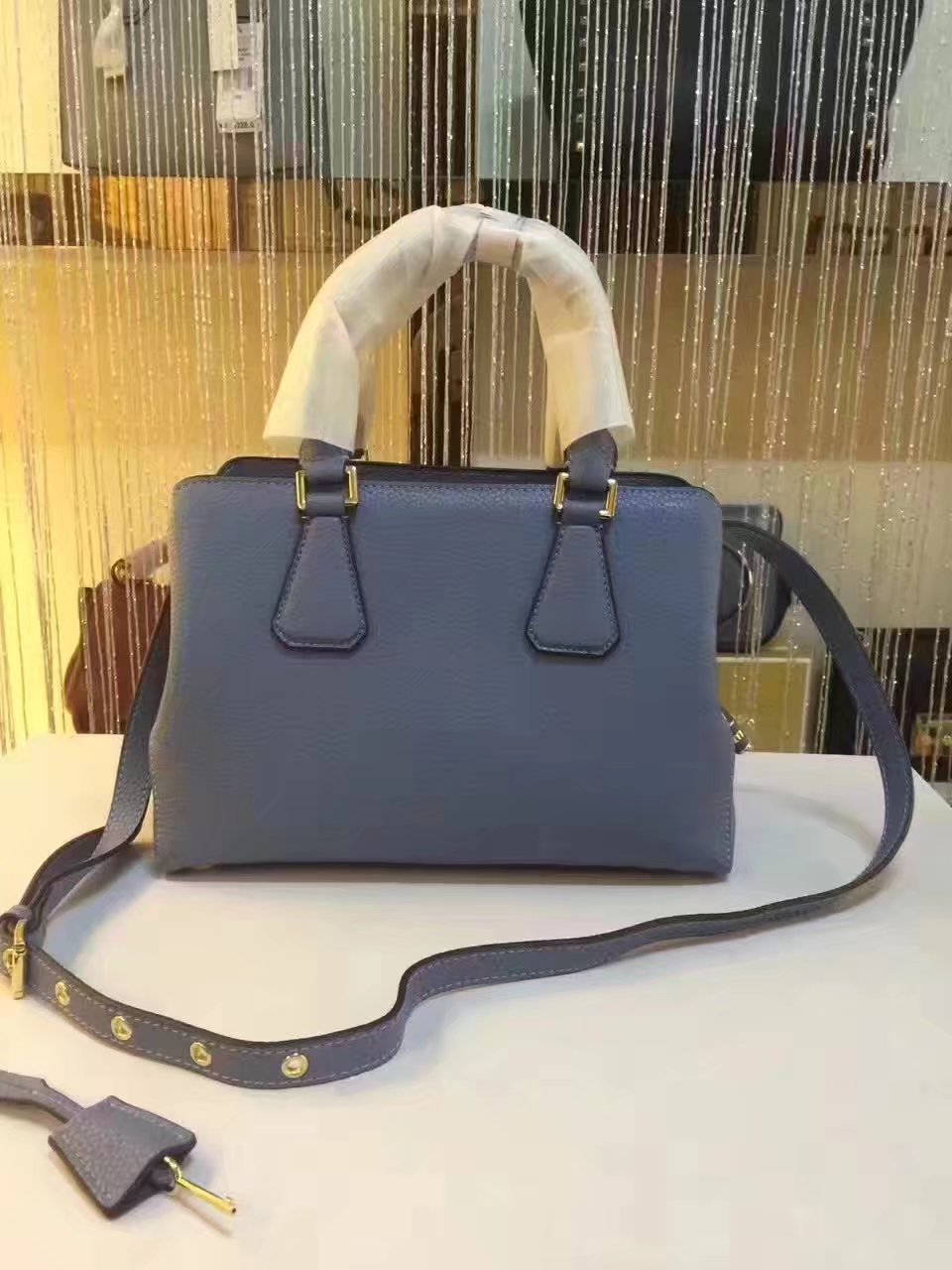 Michael Kors Mercer Large Color-Block Patent Leather Tote Light Blue