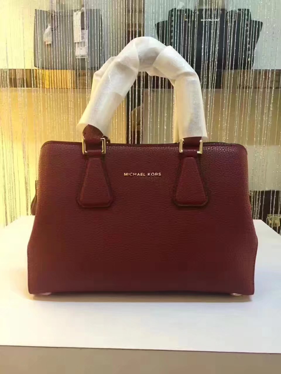 Michael Kors Mercer Large Color-Block Patent Leather Tote Red