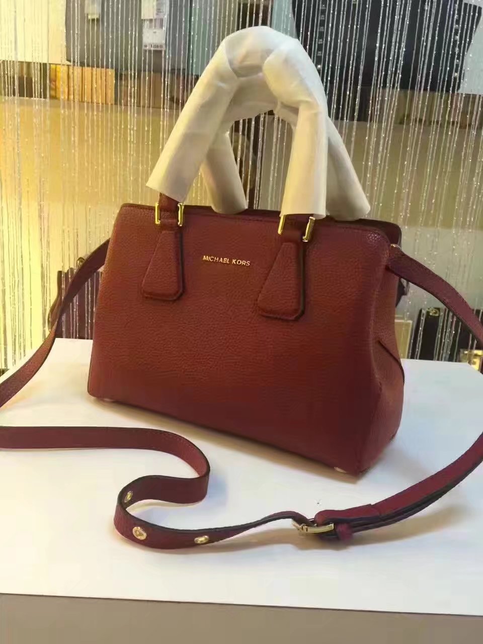 Michael Kors Mercer Large Color-Block Patent Leather Tote Red