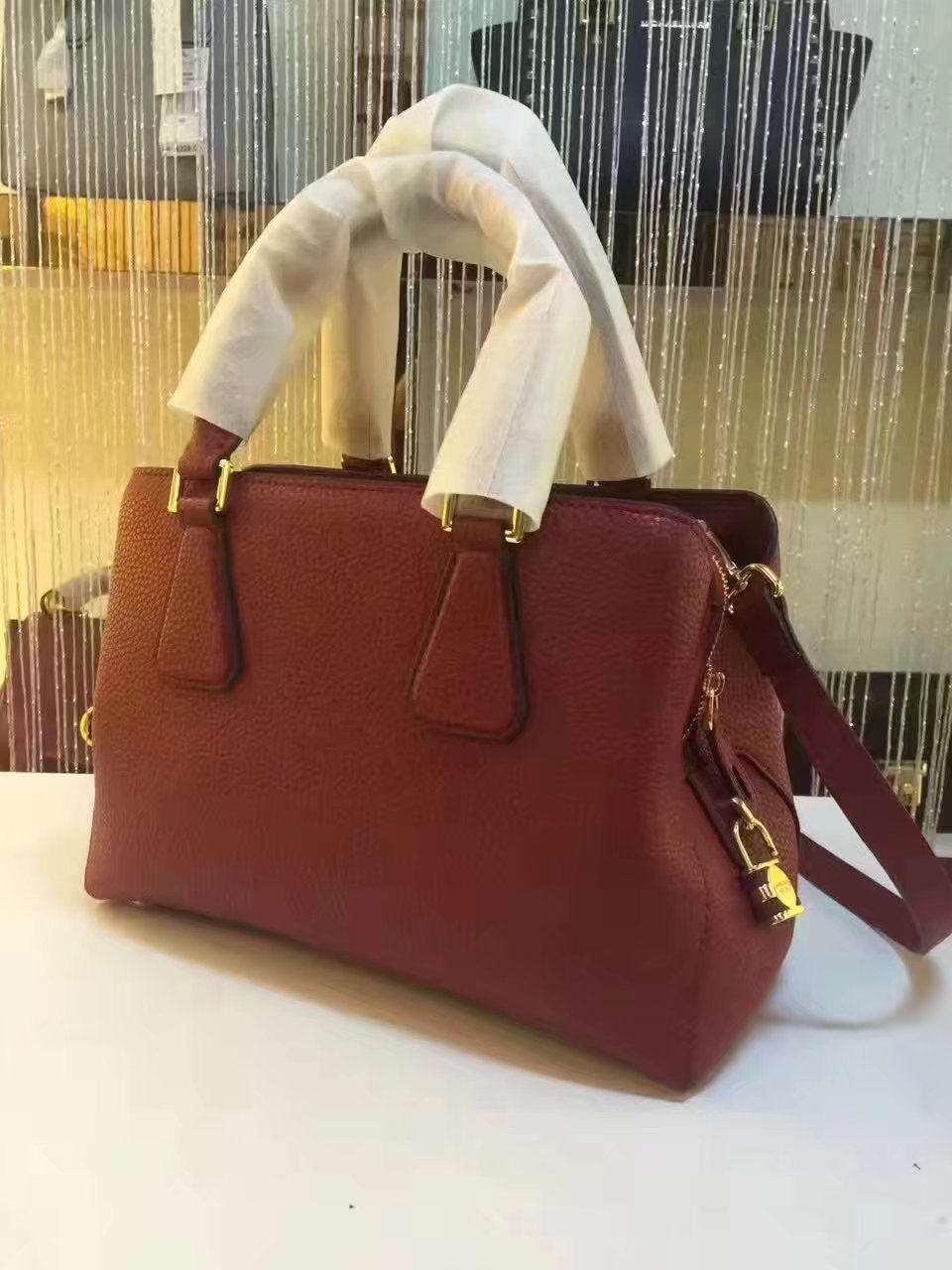 Michael Kors Mercer Large Color-Block Patent Leather Tote Red