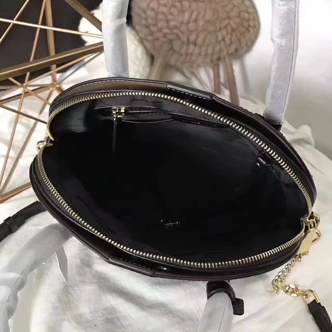 Michael Kors Mercer Large Leather Dome Satchel Black