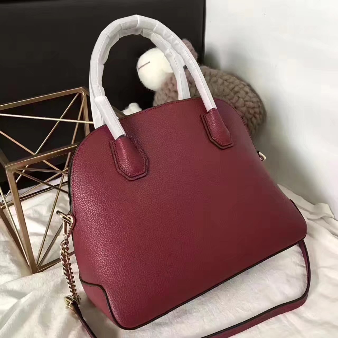 Michael Kors Mercer Large Leather Dome Satchel Red