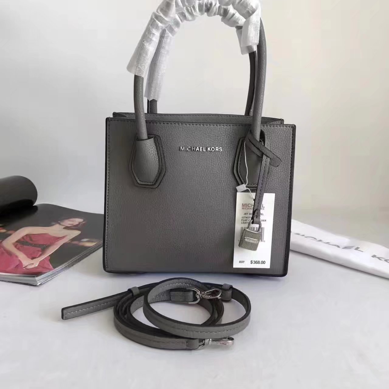 Michael Kors Mercer Leather Crossbody Grey