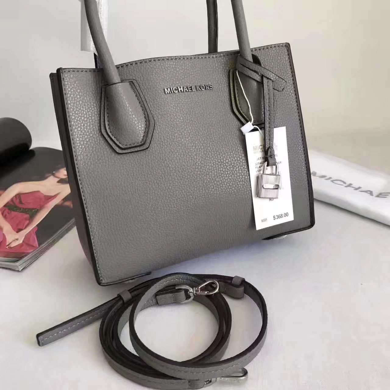 Michael Kors Mercer Leather Crossbody Grey