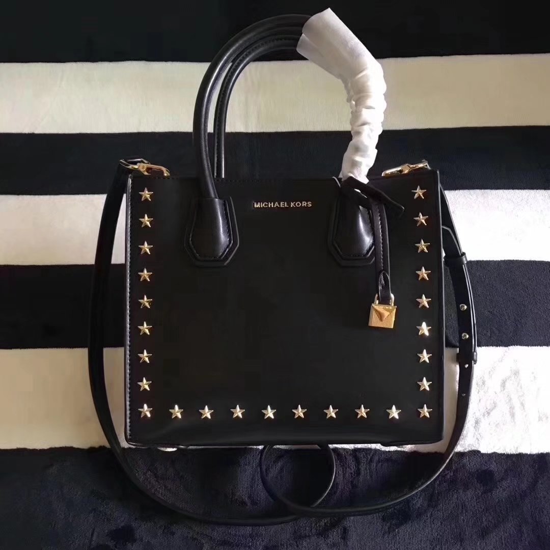 Michael Kors Mercer Leather Rivet Tote Handbag Black