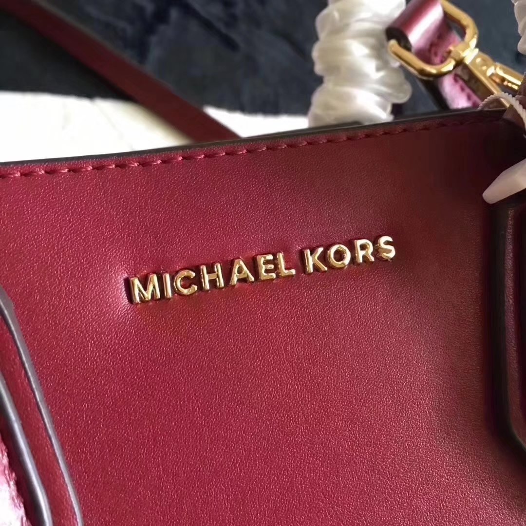 Michael Kors Mercer Leather Rivet Tote Handbag Red