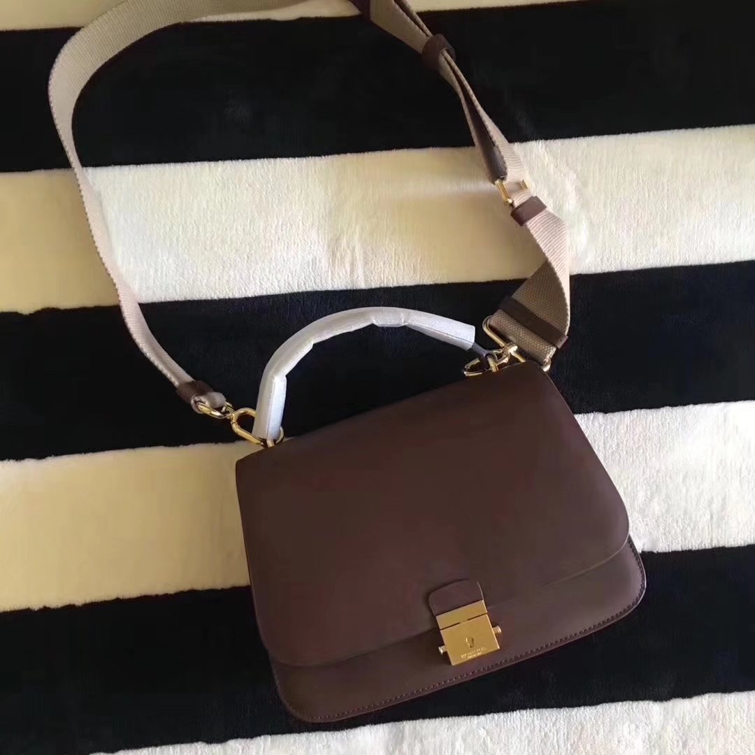 Michael Kors Mia French Calf Leather Shoulder Bag Satchel Brown