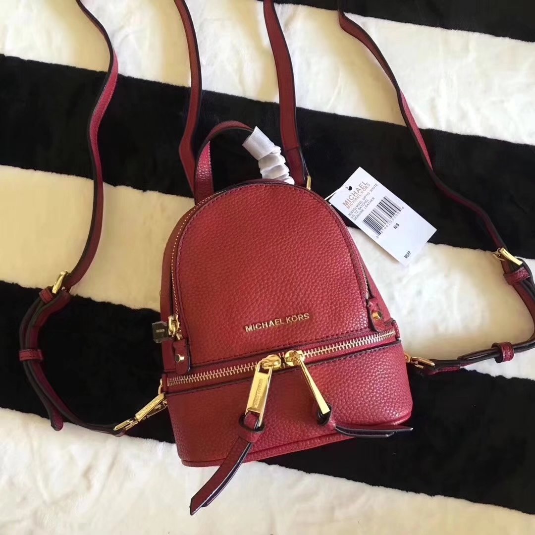 Michael Kors Rhea Zip Mini Women Leather Backpack Red