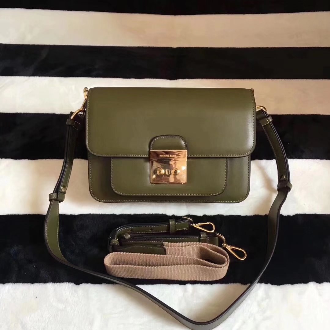 Michael Kors Sloan Editor Leather Shoulder Bag Green