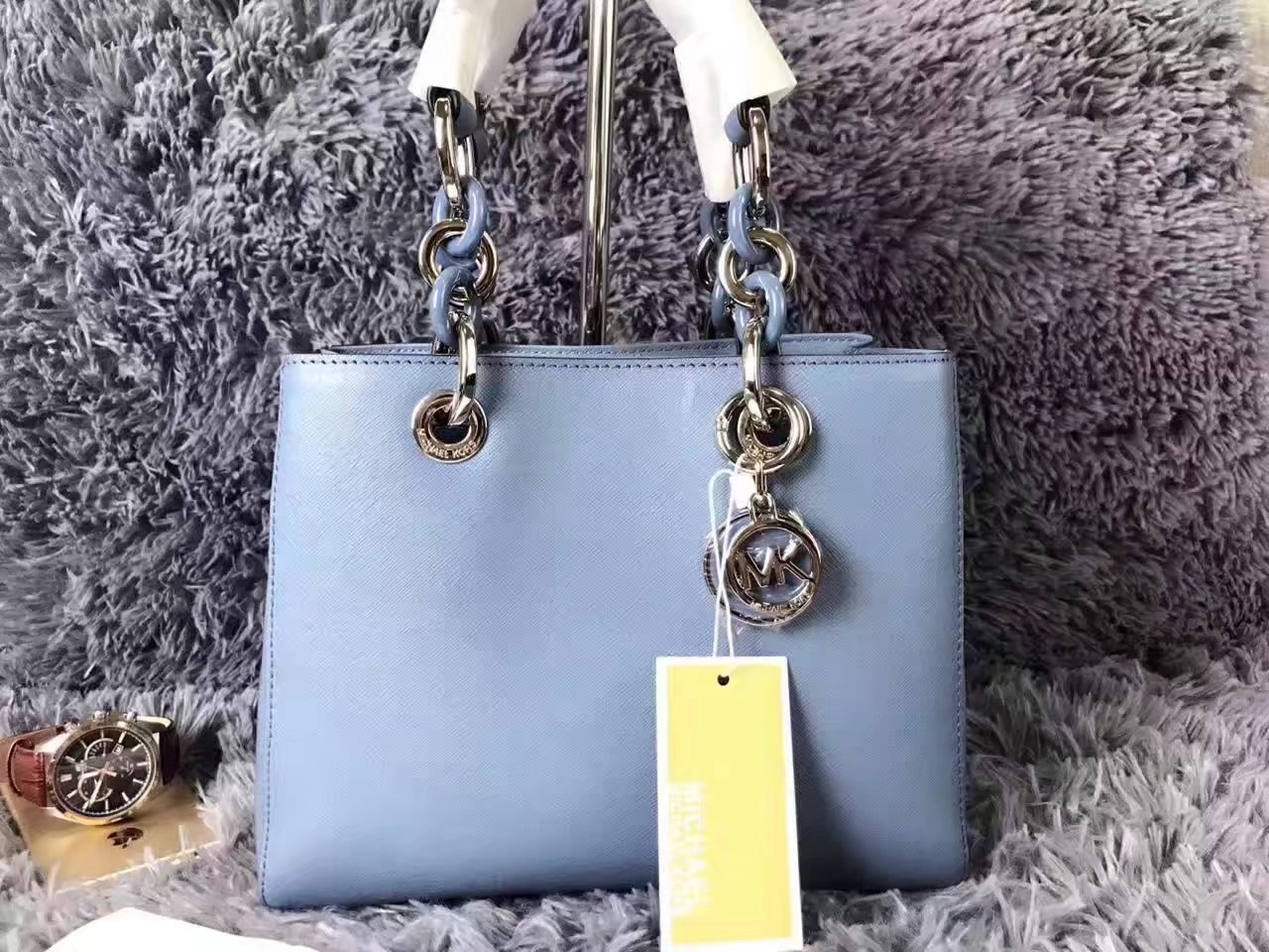 Michael Kors Women Cynthia Small Satchel Bag Blue