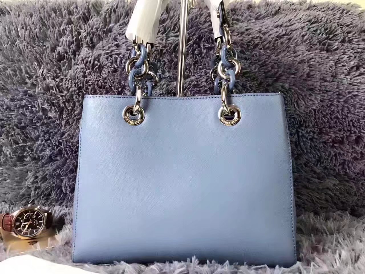 Michael Kors Women Cynthia Small Satchel Bag Blue