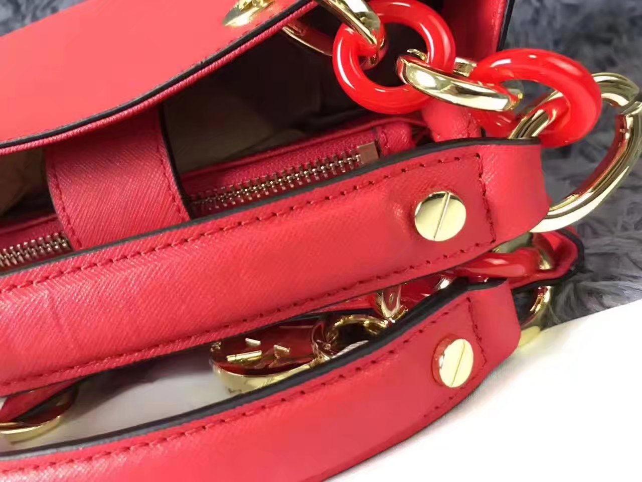 Michael Kors Women Cynthia Small Satchel Bag Red