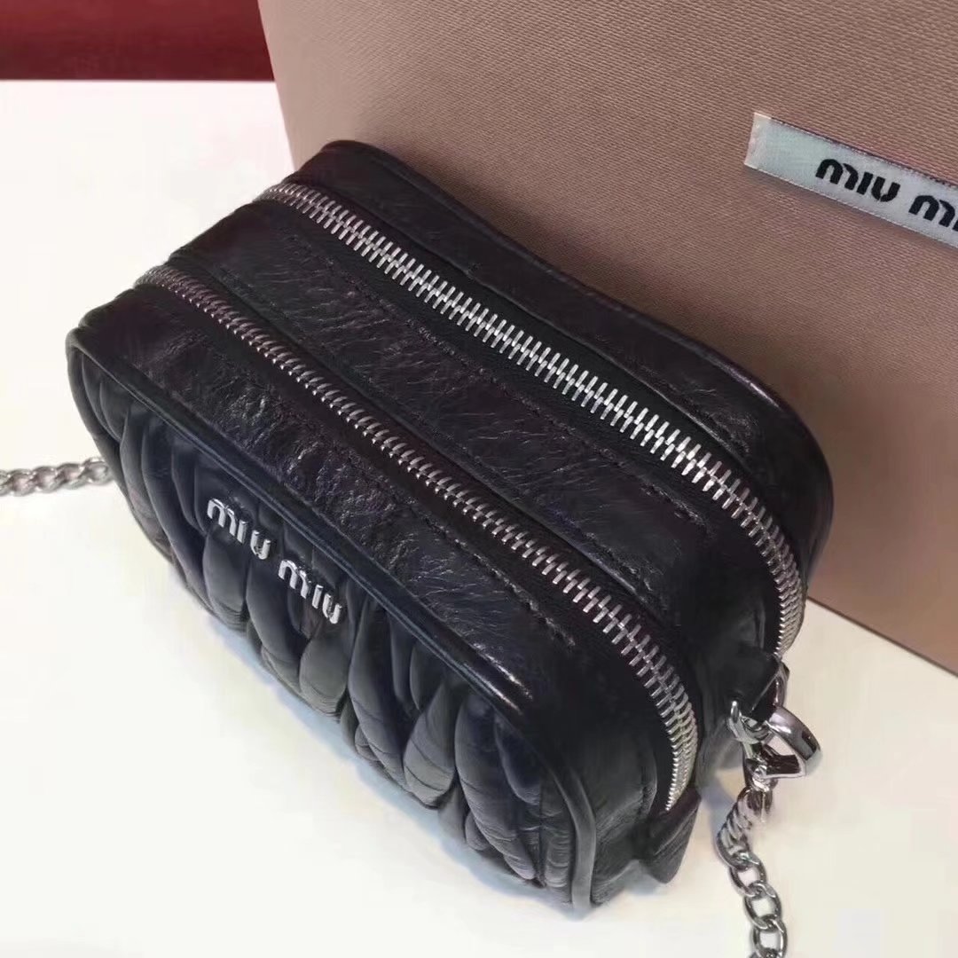 MiuMiu Mini Leather Shoulder Bag Black