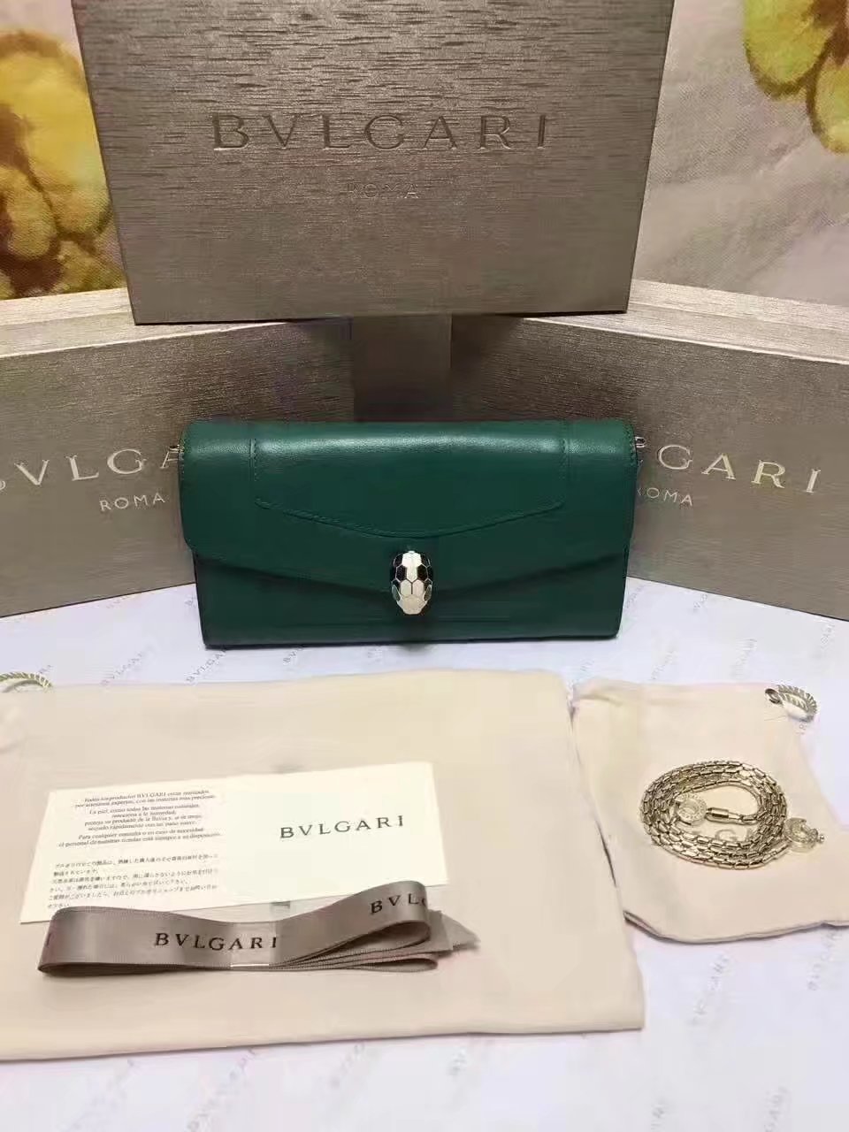 Original Bvlgarg Serpenti Forever Chain Pochette Bag Green