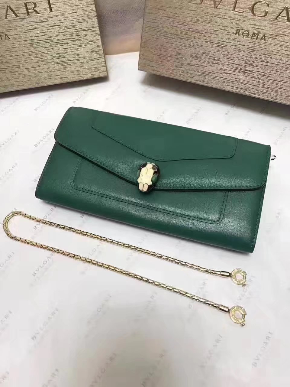 Original Bvlgarg Serpenti Forever Chain Pochette Bag Green