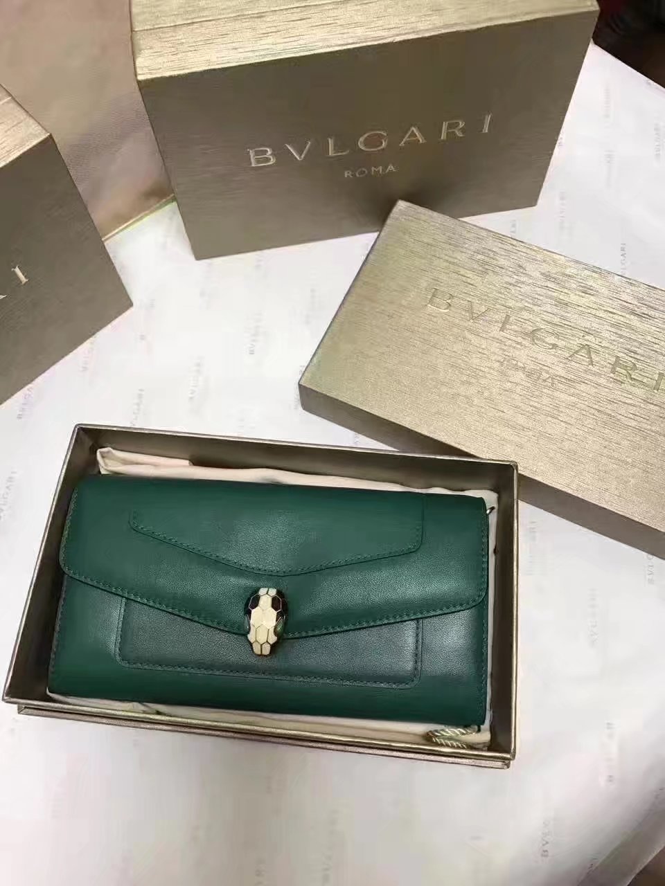 Original Bvlgarg Serpenti Forever Chain Pochette Bag Green