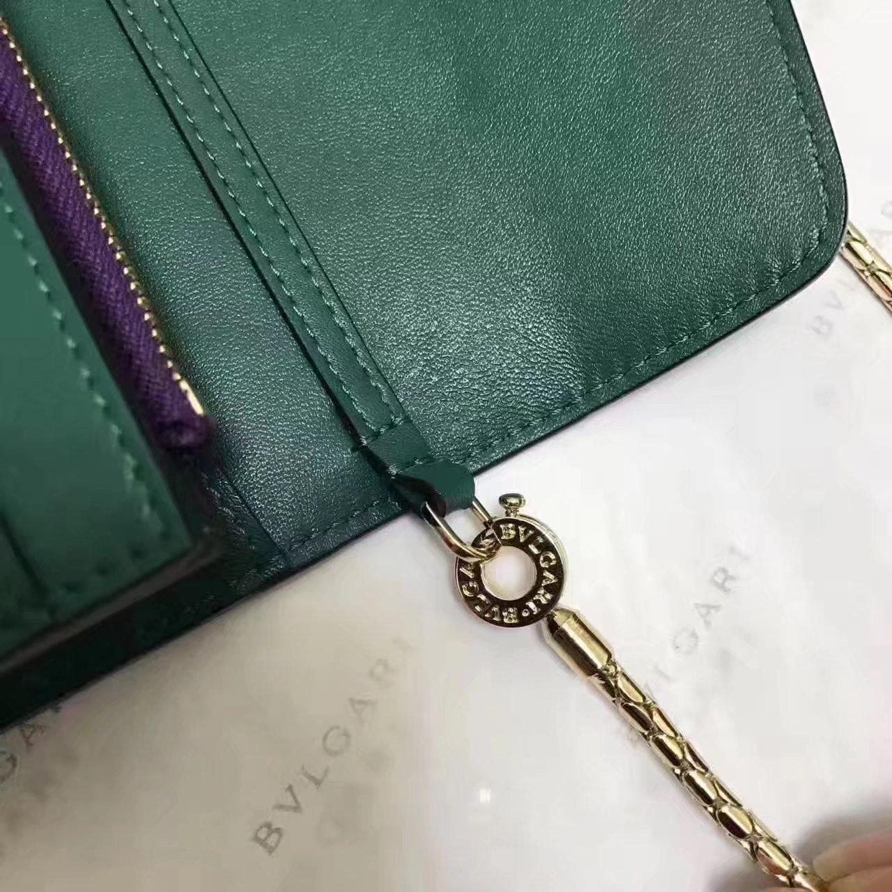 Original Bvlgarg Serpenti Forever Chain Pochette Bag Green