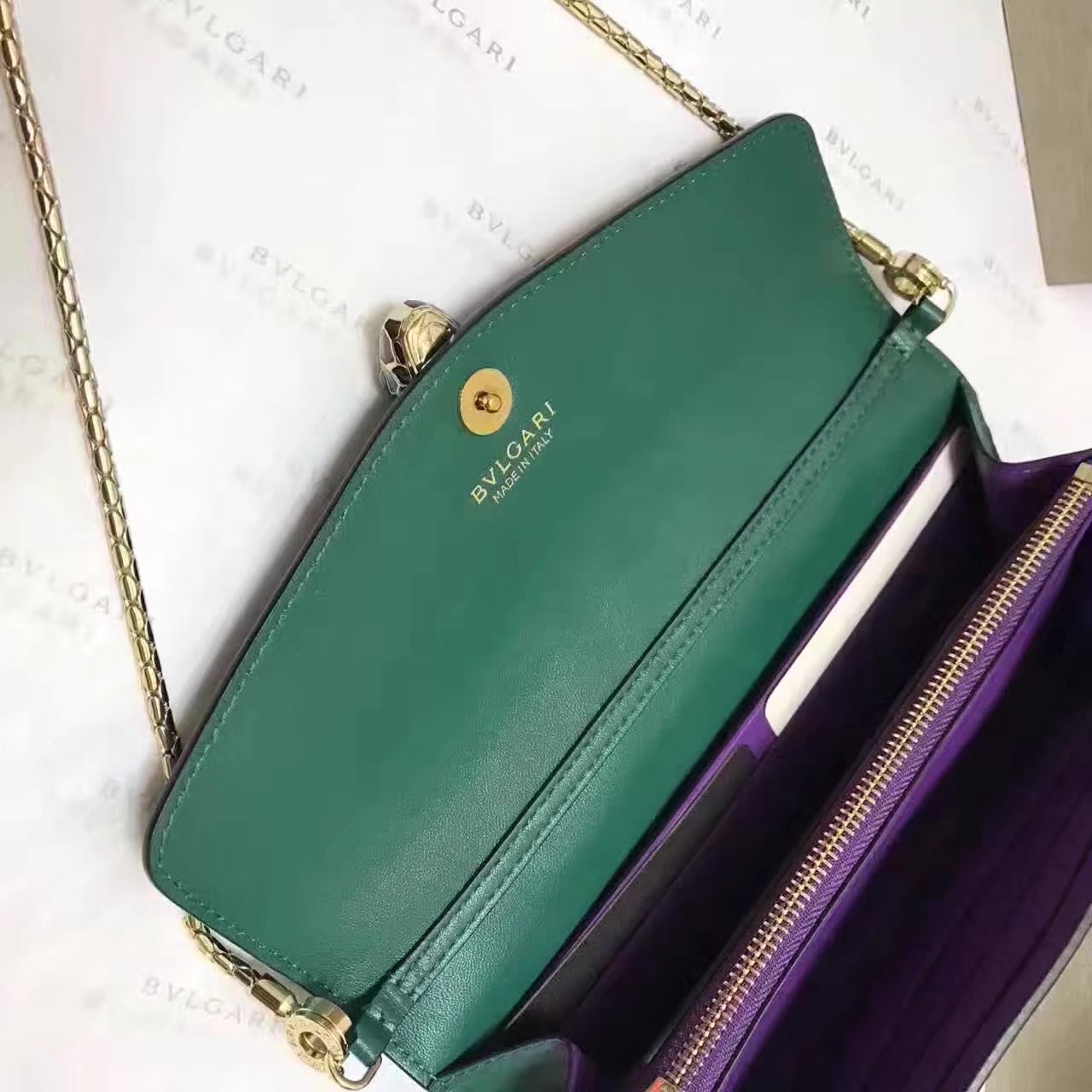 Original Bvlgarg Serpenti Forever Chain Pochette Bag Green