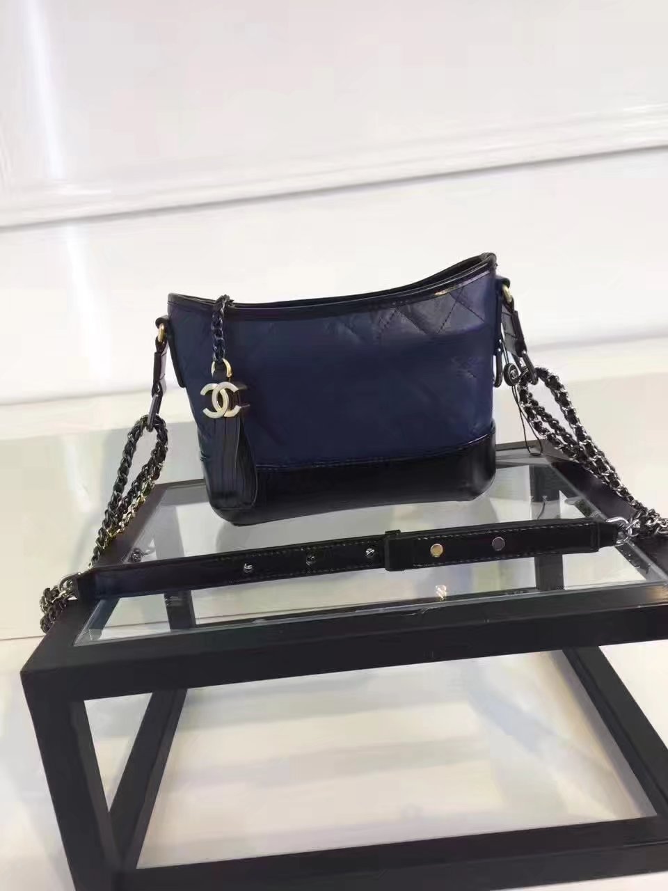 Original Chanel Gabrielle Leather Hobo Bag Dark Blue