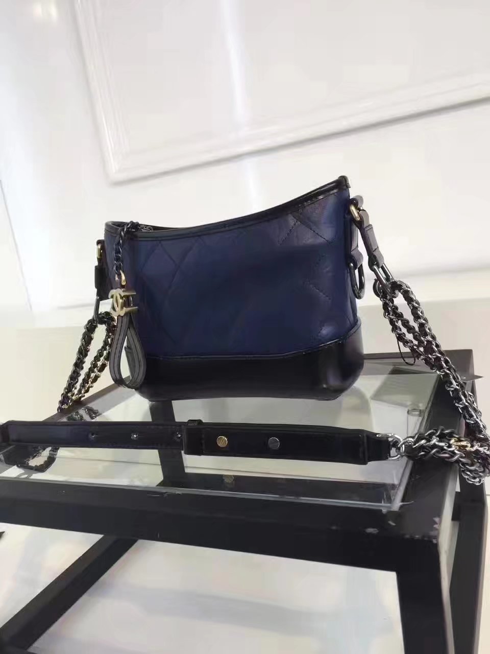 Original Chanel Gabrielle Leather Hobo Bag Dark Blue