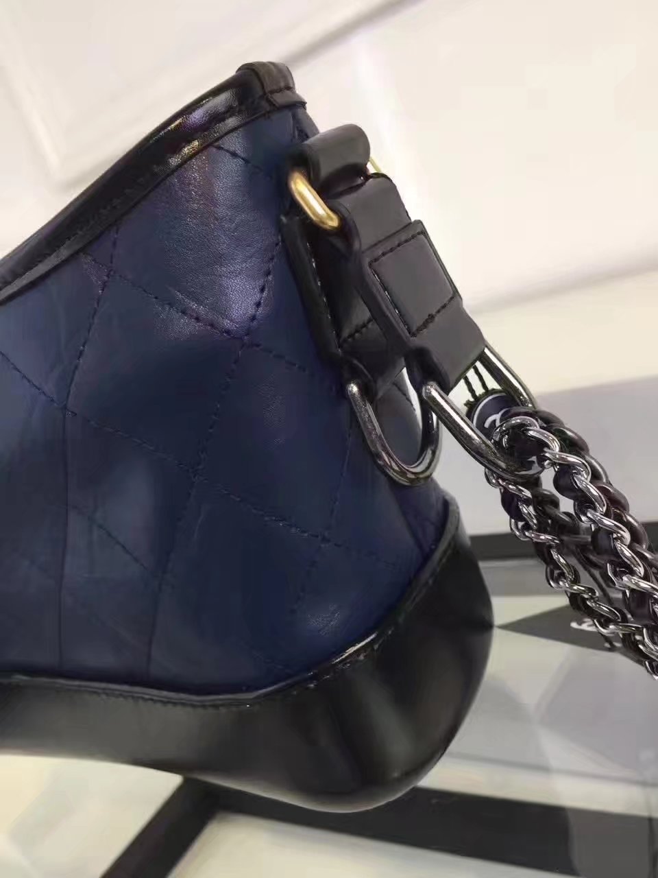 Original Chanel Gabrielle Leather Hobo Bag Dark Blue