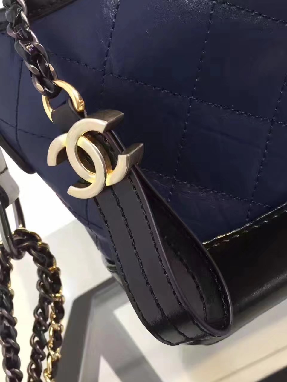 Original Chanel Gabrielle Leather Hobo Bag Dark Blue