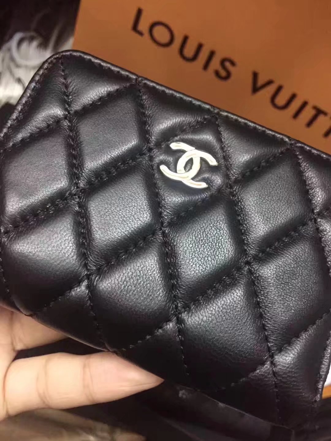 Original Chanel Women Mini Zipper Wallet Black