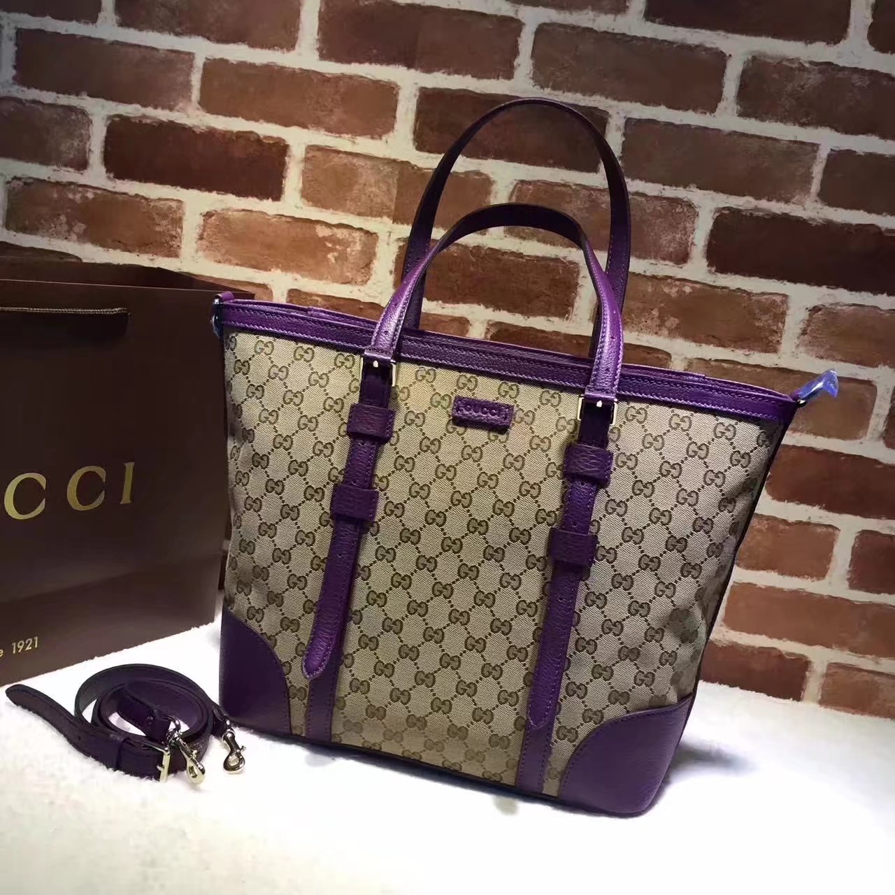 Original Gucci 387602 GG Supreme Women Tote Bag Purple