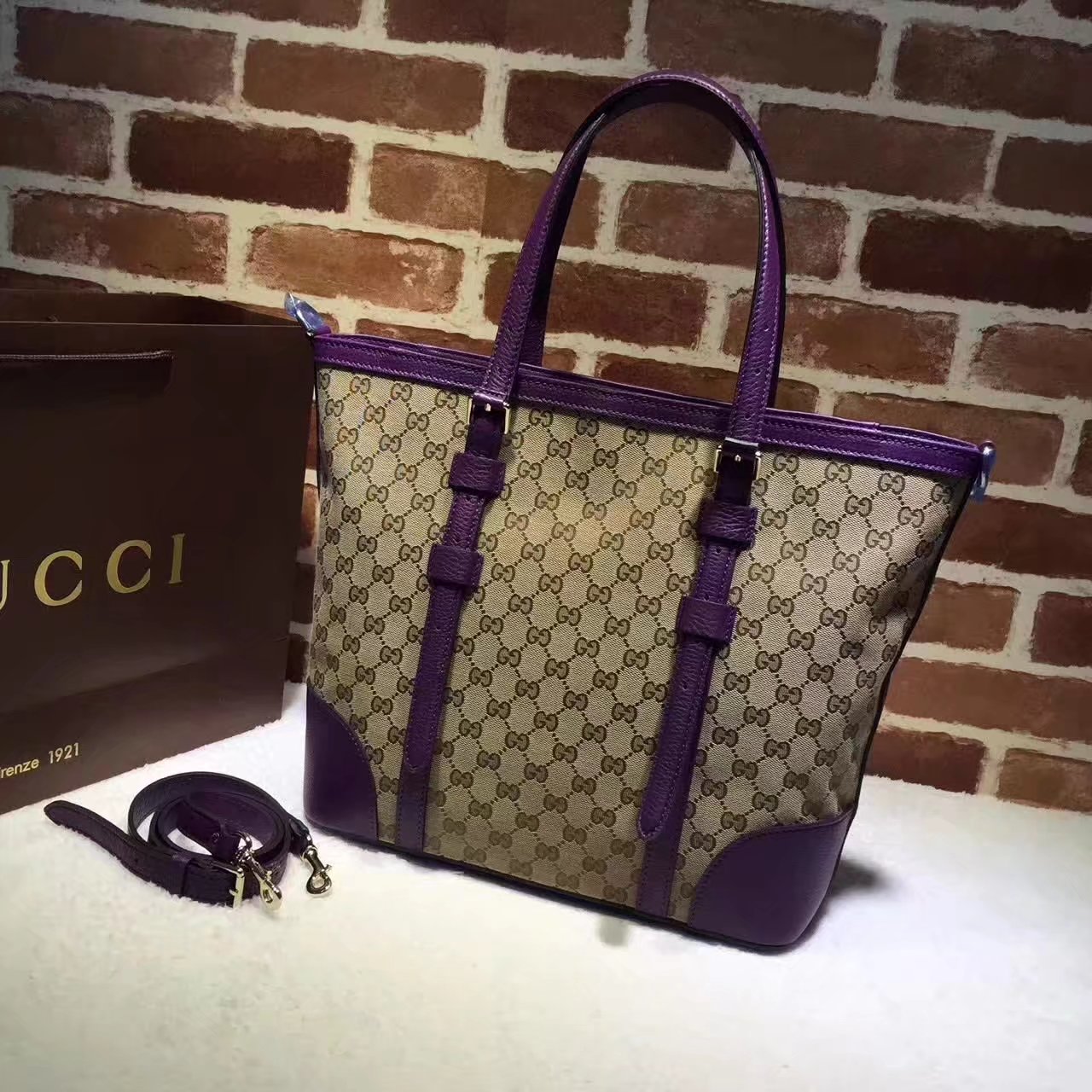 Original Gucci 387602 GG Supreme Women Tote Bag Purple