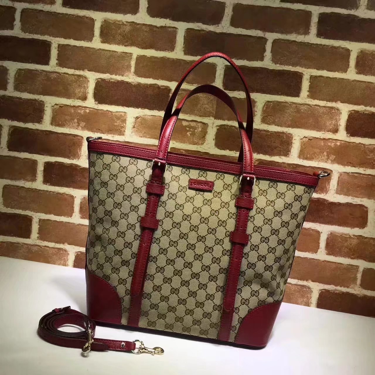 Original Gucci 387602 GG Supreme Women Tote Bag Red