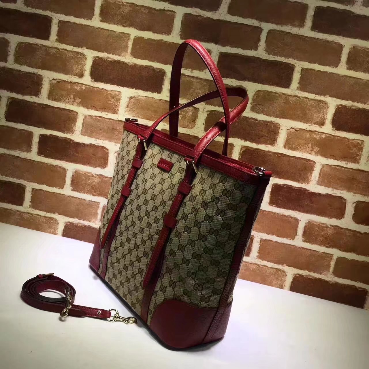 Original Gucci 387602 GG Supreme Women Tote Bag Red