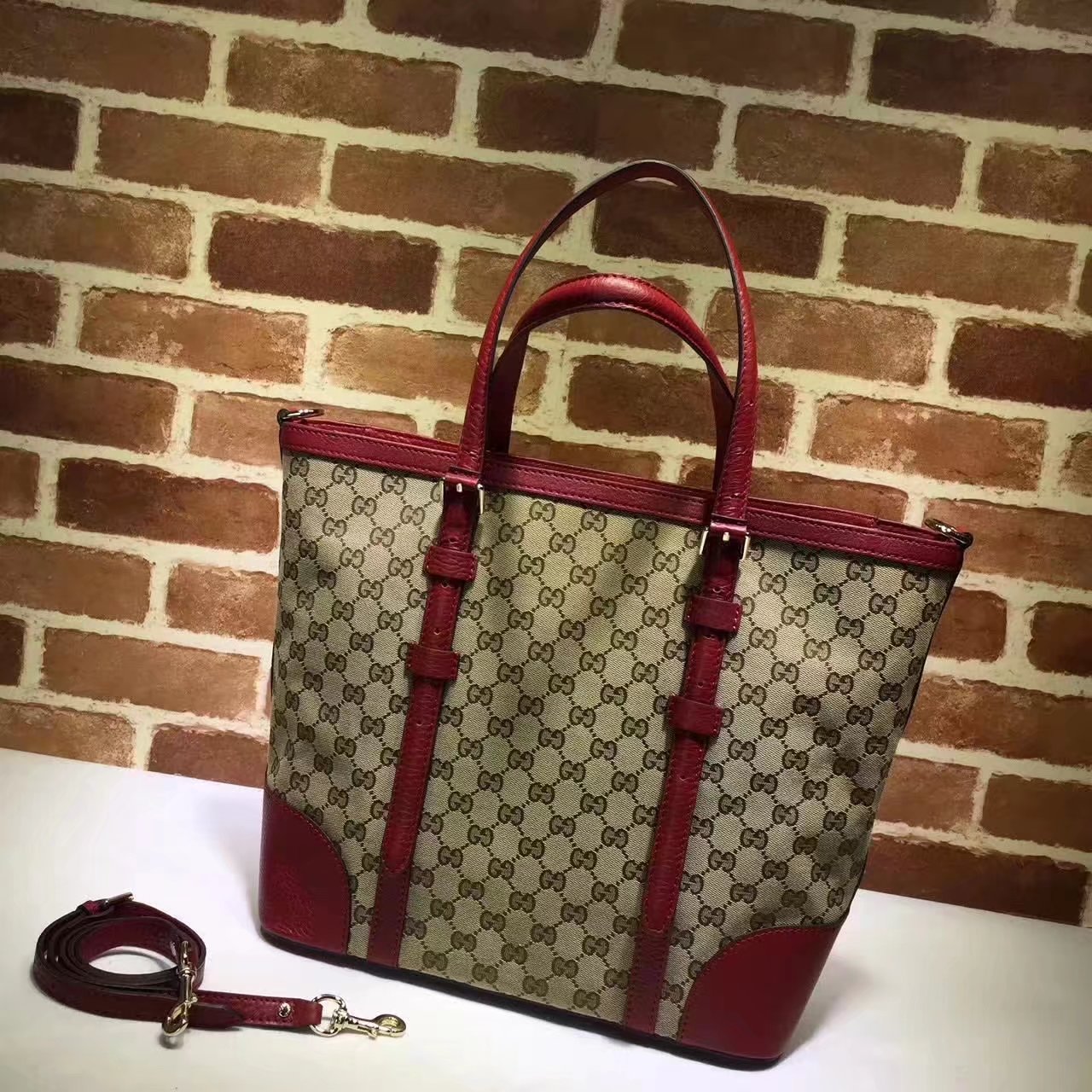 Original Gucci 387602 GG Supreme Women Tote Bag Red