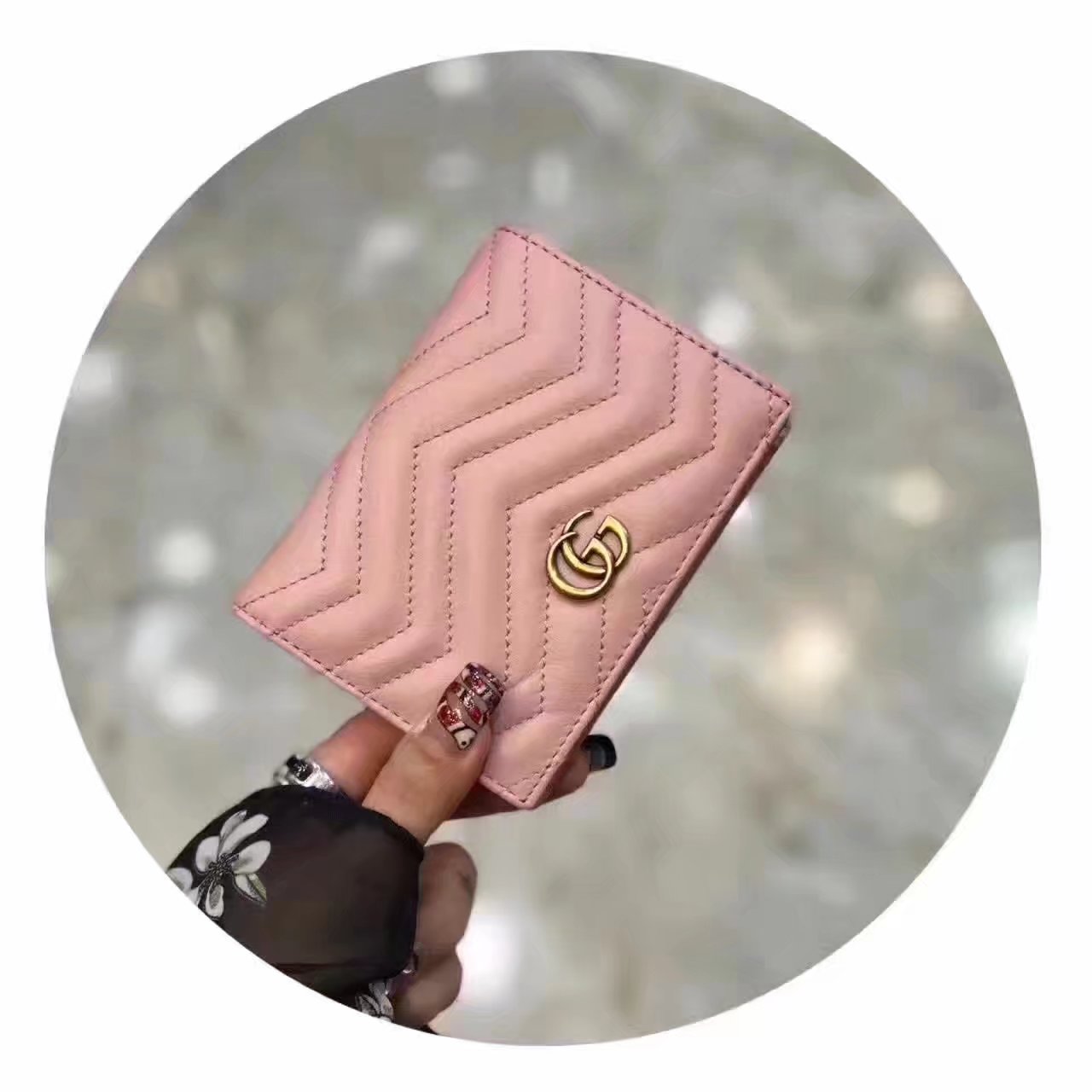 Original Gucci 443125 GG Marmont Card Case Pink