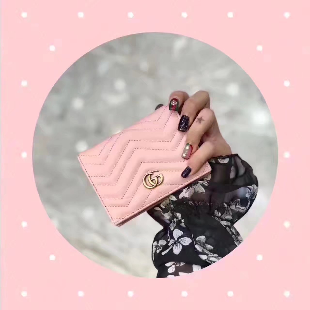 Original Gucci 443125 GG Marmont Card Case Pink