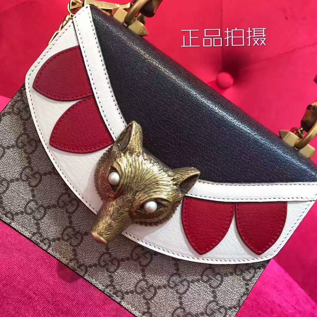 Original Gucci 466428 Broche GG Supreme Mini Bag