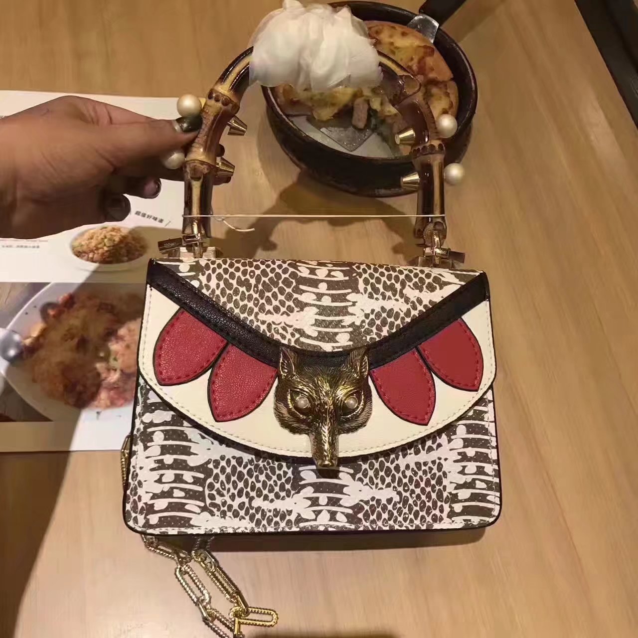 Original Gucci 466428 Broche GG Supreme Snake Mini Bag