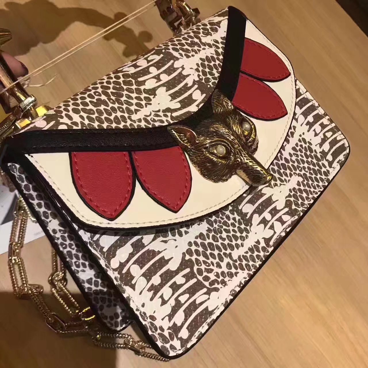 Original Gucci 466428 Broche GG Supreme Snake Mini Bag