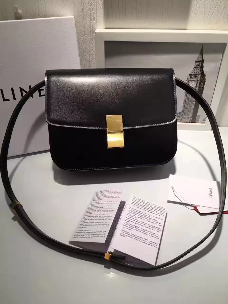 Original Quality Celine Clasp Classic Box Bag Medium Black