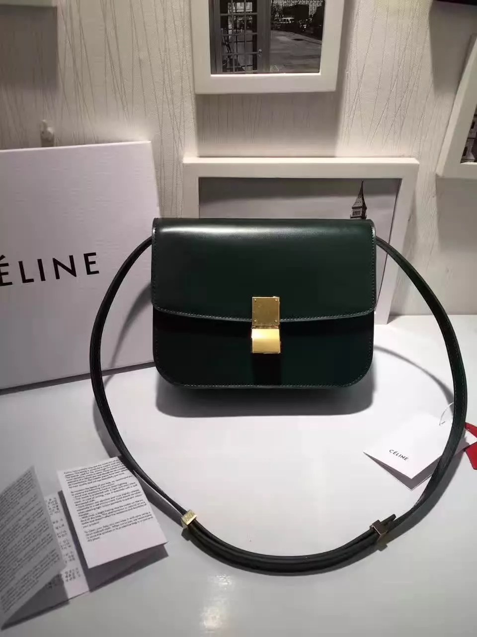 Original Quality Celine Clasp Classic Box Bag Medium Dark Green