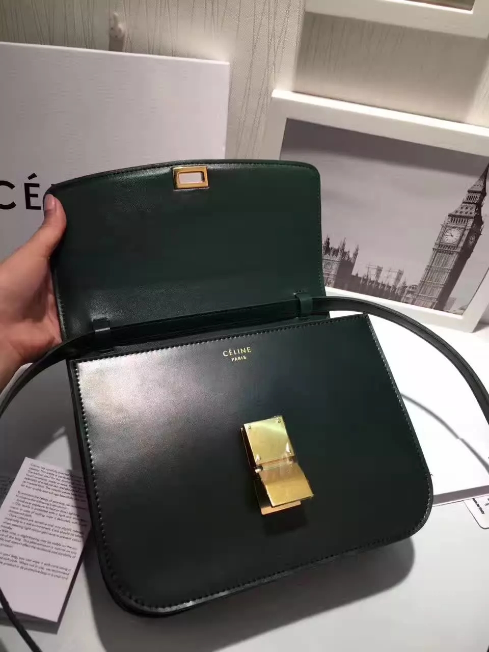 Original Quality Celine Clasp Classic Box Bag Medium Dark Green