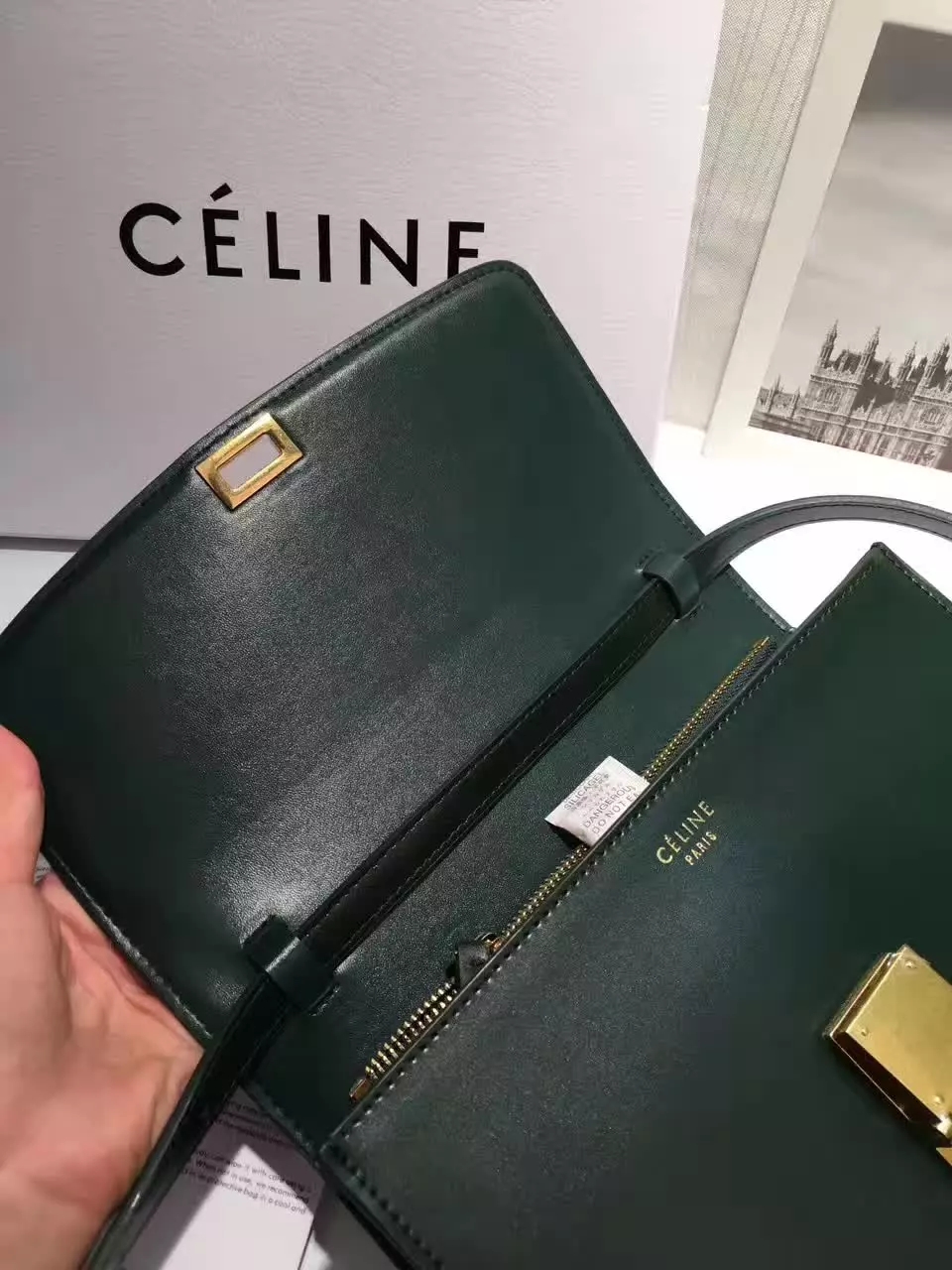 Original Quality Celine Clasp Classic Box Bag Medium Dark Green