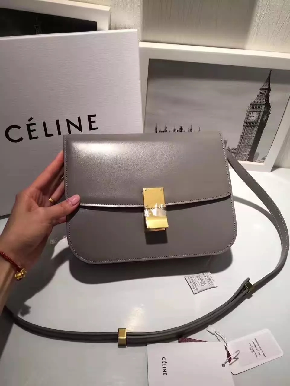 Original Quality Celine Clasp Classic Box Bag Medium Grey