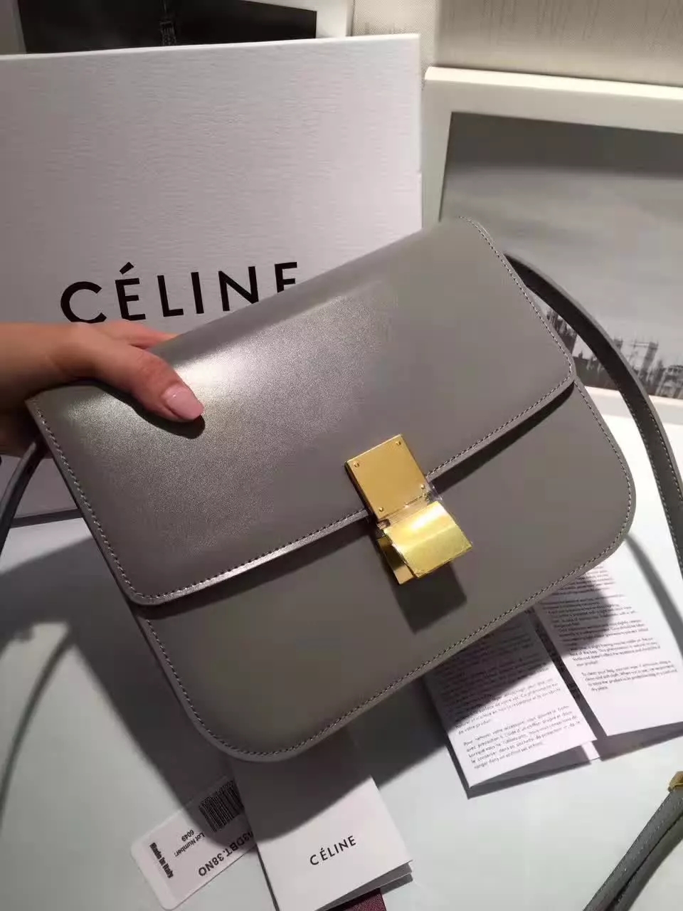 Original Quality Celine Clasp Classic Box Bag Medium Grey