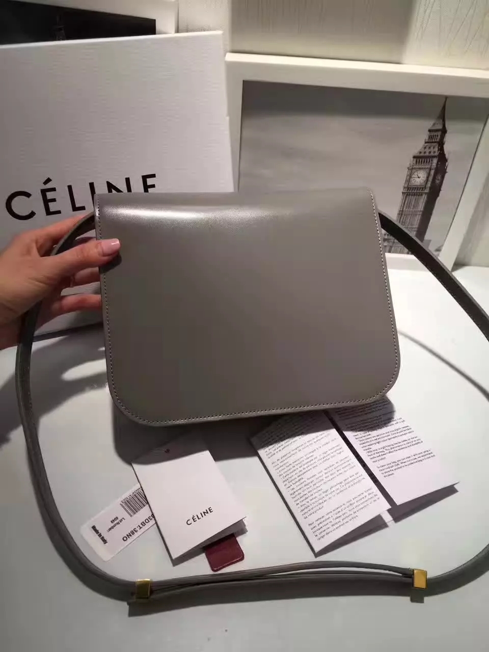 Original Quality Celine Clasp Classic Box Bag Medium Grey