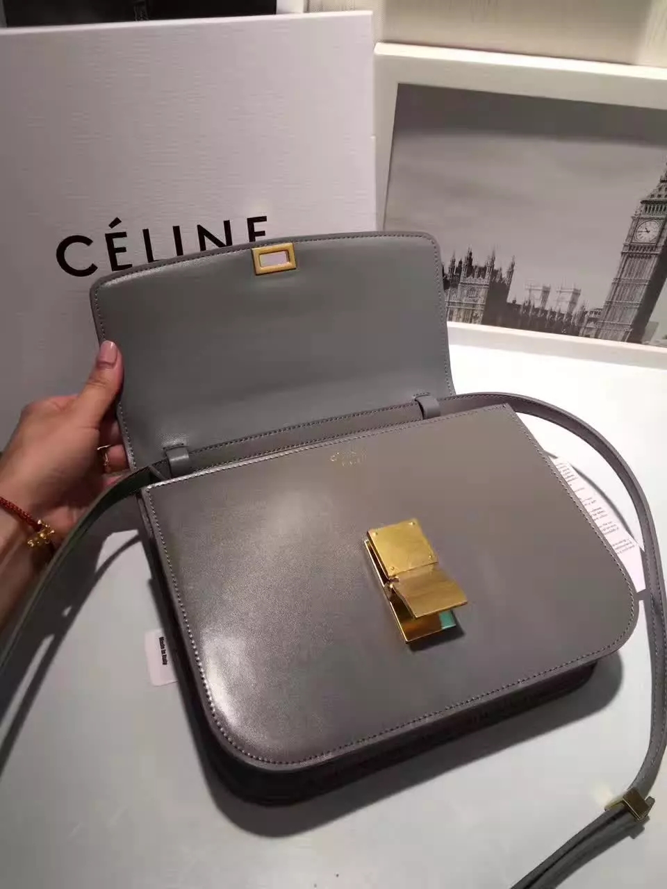 Original Quality Celine Clasp Classic Box Bag Medium Grey